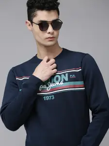 Pepe Jeans Men Navy Blue Brand Logo Printed Sweatshirt
