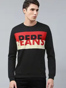 Pepe Jeans Men Black Brand Logo Printed Pure Cotton Sweatshirt