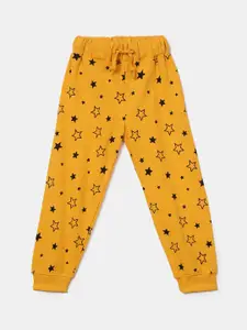 V-Mart Girls Black & Yellow Printed Cotton Lounge Pants
