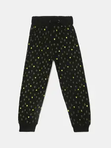 V-Mart Girls Black Printed Cotton Single Jersey Jogger Lounge Pants