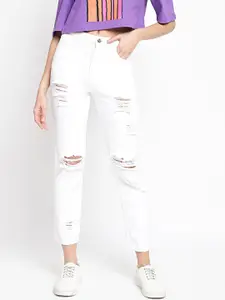 Belliskey Women White Solid High-Rise Mildly Distressed Jeans