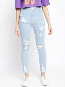 Belliskey Women Blue Slim Fit High-Rise Mildly Distressed Stretchable Jeans