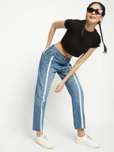 Belliskey Women Mid Blue Denim Relaxed Fit Mildly Distressed Light Fade Stretchable Jeans