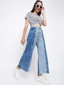 Belliskey Women Blue Flared High-Rise Mildly Distressed Heavy Fade Non-Stretchable Jeans