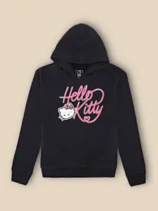 Kids Ville Girls Black Hello Kitty Printed Hooded Sweatshirt