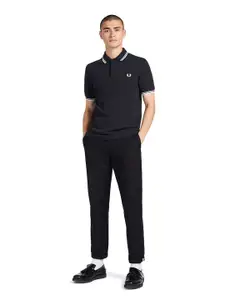 Fred Perry Men Navy Blue Polo Collar Slim Fit T-shirt