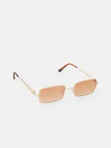 20Dresses Women Brown Lens & Gold-Toned Rectangle Sunglasses