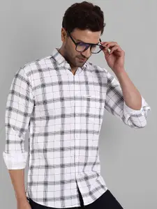 Majestic Man Men White Slim Fit Tartan Checks Checked Pure Cotton Casual Shirt