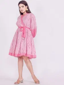 FASHION DWAR Women Pink Printed Cotton Short Dress