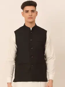 Jompers Men Black Solid Nehru Jacket