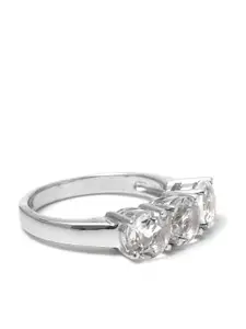 HIFLYER JEWELS Rhodium-Plated White Topaz Studded Ring
