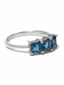 HIFLYER JEWELS Women Rhodium-Plated Turquoise-Blue Stone-Studded Finger Ring