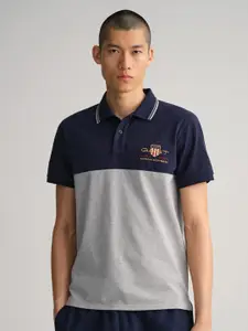GANT Men Blue & Grey Polo Collar Applique T-shirt