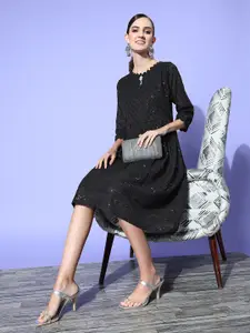 ZOLA Black Ethnic Motifs Shimmer & Sequin Dress
