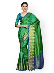 MIMOSA Green & Blue Art Silk Woven Design Kanjeevaram Saree