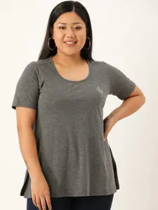 theRebelinme Women Charcoal Round Neck Cotton Short Sleeves  Plus Size T-shirt