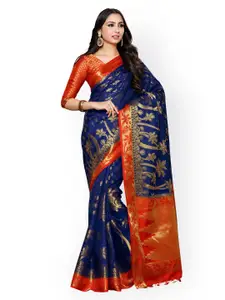 MIMOSA Navy & Red Art Silk Woven Design Kanjeevaram Saree