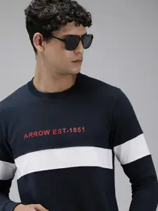 Arrow Round Neck Typography Print Detail & Colourblocked Sweatshirt