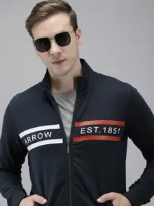 Arrow Mock Collar Printed Long Sleeves Front-Open Sweatshirt