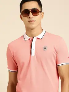 Being Human Men Pink Polo Collar Pure Cotton T-shirt