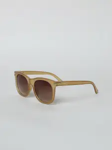 ONLY Women Brown Lens & Gold-Toned Rectangle Sunglasses