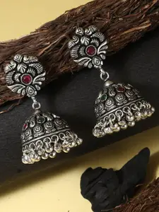 Adwitiya Collection Silver-Toned Dome Shaped Jhumkas Earrings