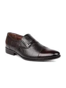 PRIVO by Inc.5 Men Maroon Solid Leather Formal Slip-Ons