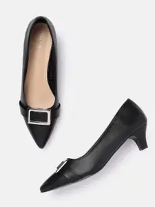 Allen Solly Black Solid Kitten Pumps with Buckle Detail