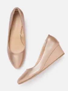 Allen Solly Women Rose Gold-Toned Solid Wedge Pumps