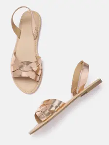 Allen Solly Women Rose Gold-Toned Solid Criss-Cross Open Toe Flats
