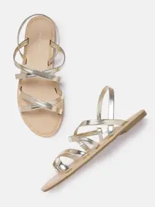 Allen Solly Women Gold-Toned Strappy Open Toe Flats