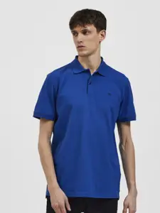 SELECTED Men Blue Polo Collar  T-shirt