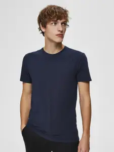 SELECTED Men Blue Round Neck T-shirt