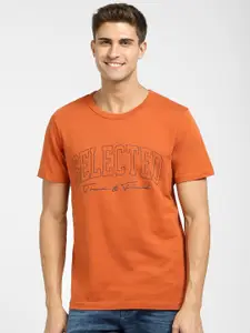 SELECTED Men Orange  printed T-shirt
