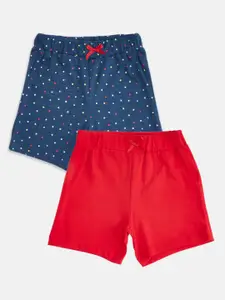 Pantaloons Baby s Girls Red & Blue  Printed Elasticated Shorts Pack of 2
