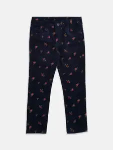 Pantaloons Junior Girls Navy Blue & Pink Floral Printed Jeans