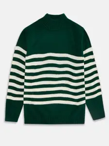Pantaloons Junior Boys Olive Green & White Striped Pullover