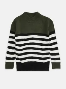 Pantaloons Junior Boys Olive Green & White Striped Pullover