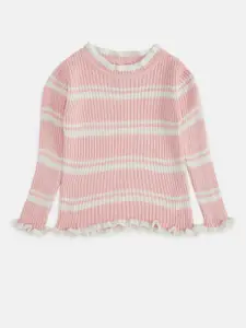 Pantaloons Junior Girls Pink & White Striped Sweater