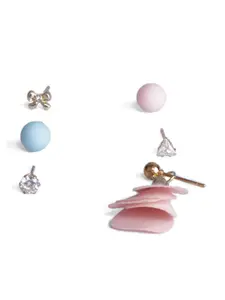 Ayesha Women Pink and Blue Set of 6 Contemporary Studs Earrings