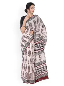 Kalakari India Pink & Black Hand Block Bagh Print Handcrafted Cotton Sustainable Saree
