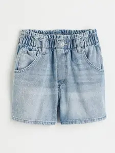 H&M Girls Blue Cotton Denim Paper Bag Shorts