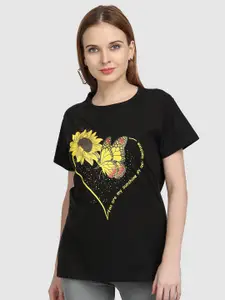 CHOZI Women Black & Yellow Printed Short Sleeve T-shirt