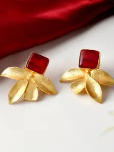 DASTOOR Gold-Toned & Red Floral Studs Earrings