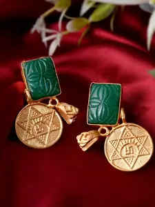 DASTOOR Gold-Toned & Green Contemporary Drop Earrings