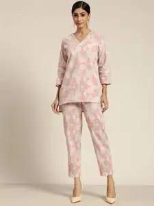 Shae by SASSAFRAS Pink Geometric Printed Sustainable Top With Straight Trousers