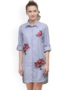 Envy Me Women Off-White & Blue Striped Shirt Dress