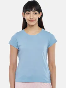 Dreamz by Pantaloons Dreamz by Pantaloons Women Blue Solid Cotton Lounge T-shirt