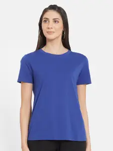 UNMADE Women Blue Solid Organic Cotton T-shirt