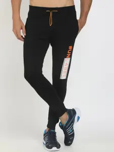 V-Mart Men Black & Orange Graphic Printed Slim Fit Cotton Joggers